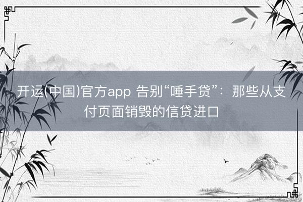 开运(中国)官方app 告别“唾手贷”：那些从支付页面销毁的信贷进口