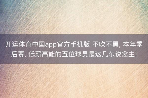 开运体育中国app官方手机版 不吹不黑， 本年季后赛， 低薪高能的五位球员是这几东说念主!