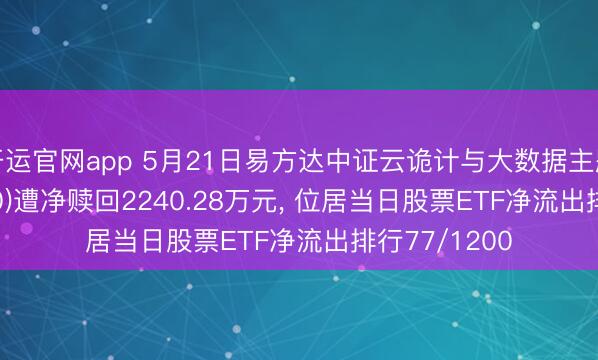 开运官网app 5月21日易方达中证云诡计与大数据主题ETF(516510)遭净赎回2240.28万元， 位居当日股票ETF净流出排行77/1200
