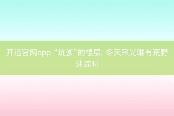 开运官网app “坑爹”的楼层， 冬天采光唯有荒野迷踪时
