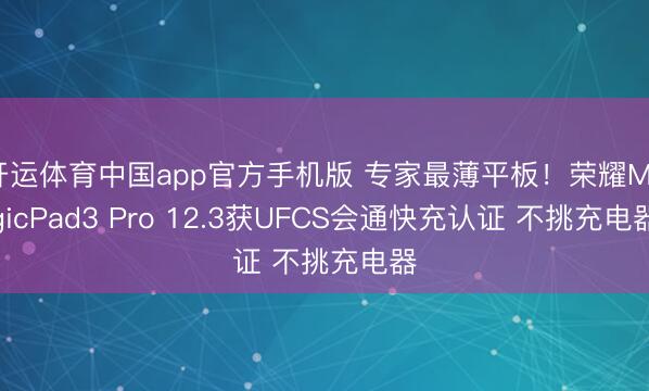 开运体育中国app官方手机版 专家最薄平板!荣耀MagicPad3 Pro 12.3获UFCS会通快充认证 不挑充电器