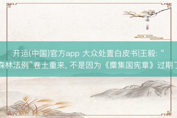 开运(中国)官方app 大众处置白皮书|王毅: “森林法例”卷土重来， 不是因为《麇集国宪章》过期了
